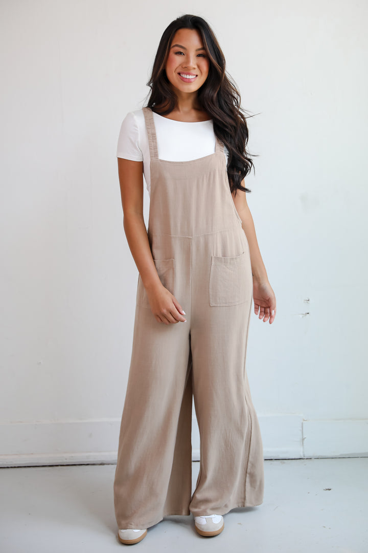 Charm And Poise Taupe Linen Jumpsuit