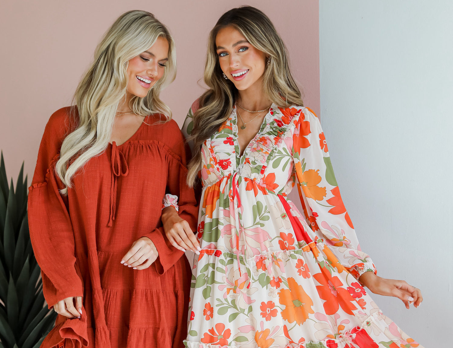 models wearing flowy spring dresses