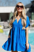 Blissful Oasis Linen Babydoll Mini Dress blue babydoll dress