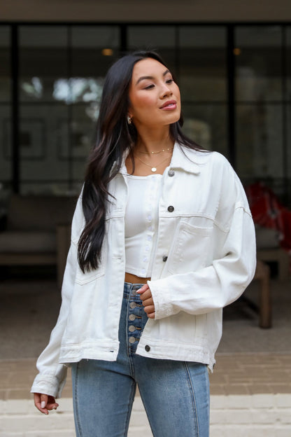 Iconic Travels Cream Denim Jacket