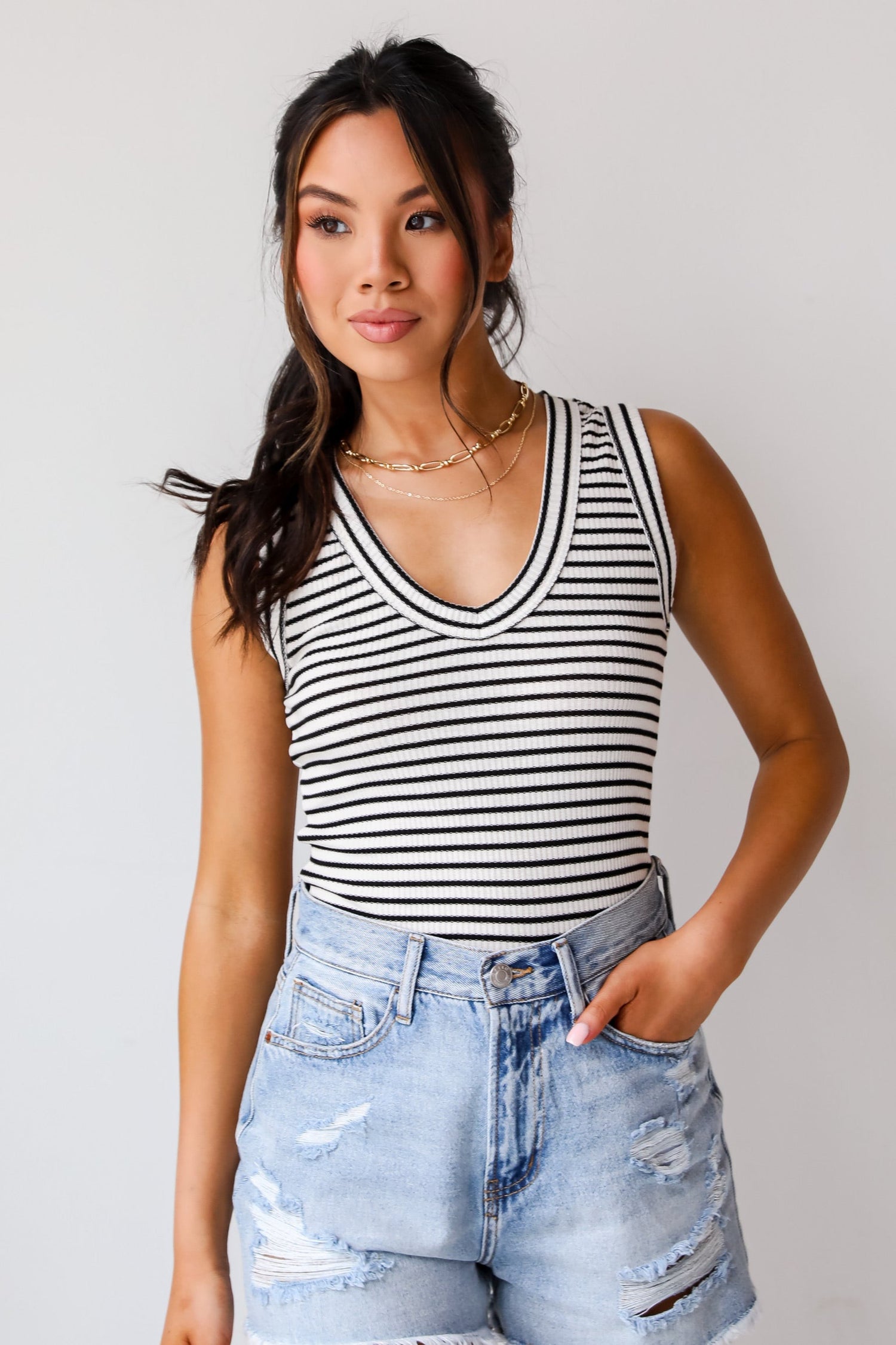 Bri Striped V-Neck Tank