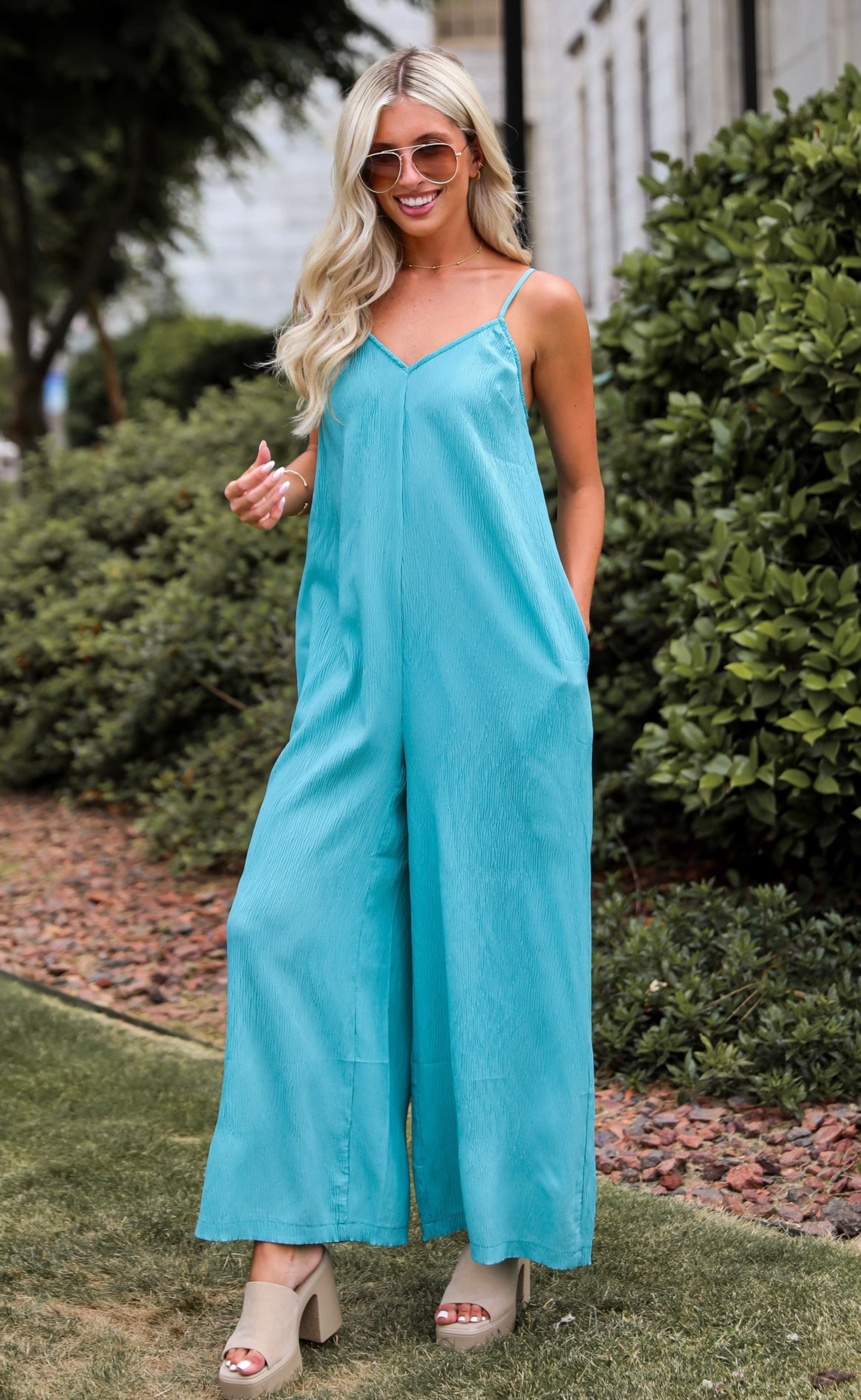 Sunny Energy Teal Wide Leg Jumpsuit