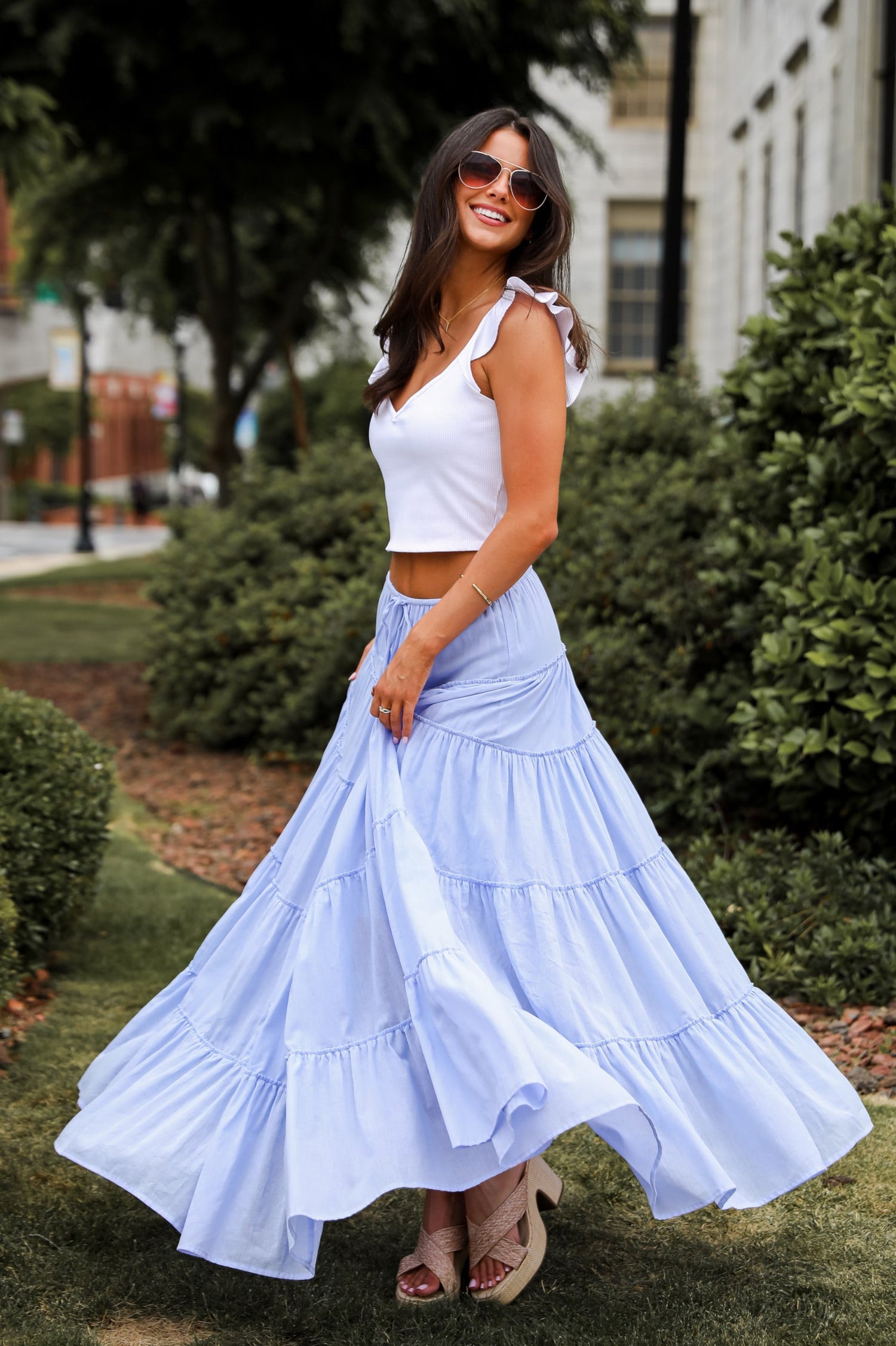 Adorable Lifestyle Periwinkle Tiered Maxi Skirt