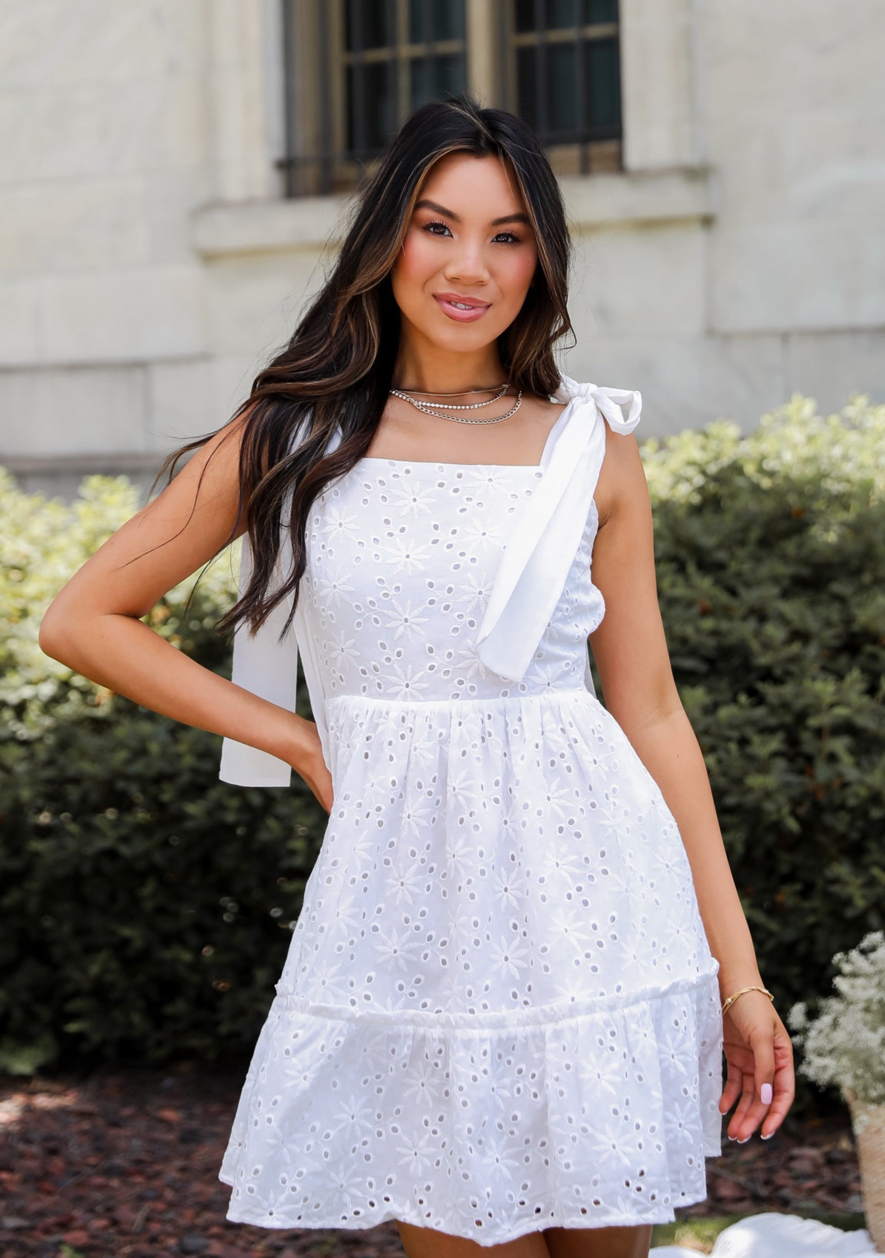 White Eyelet Tiered Mini Dress