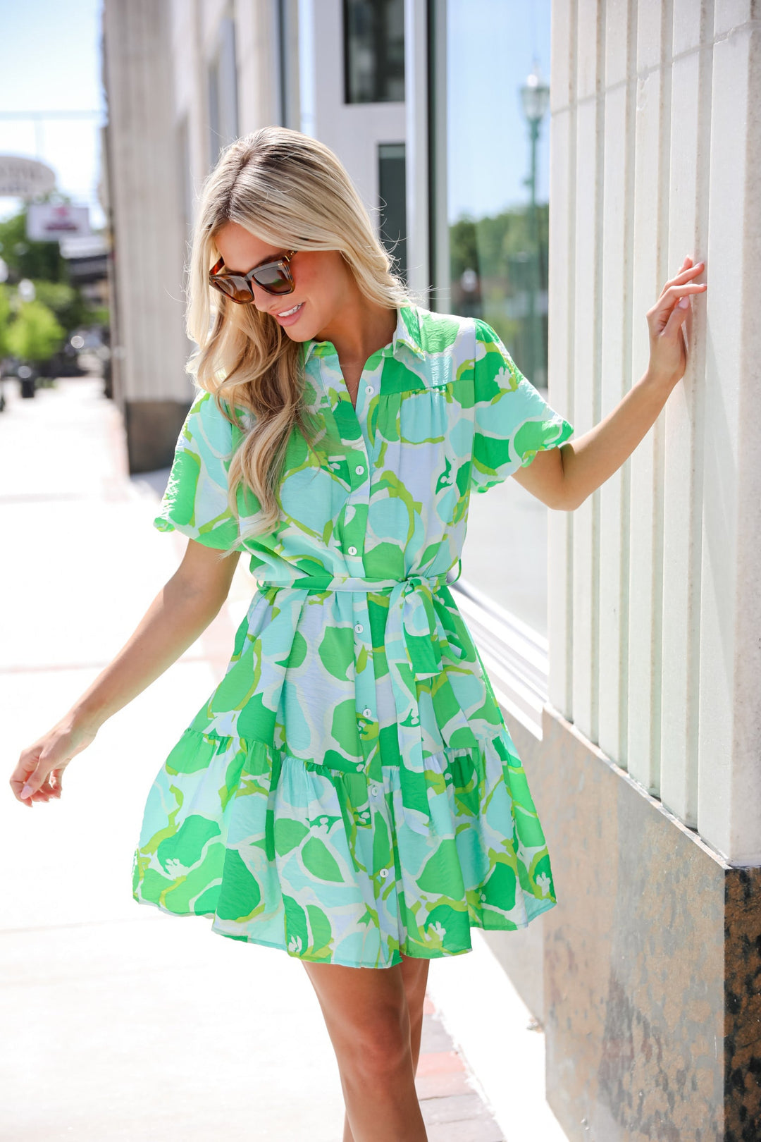 Green Floral Mini Dress