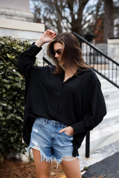 trendy black button up