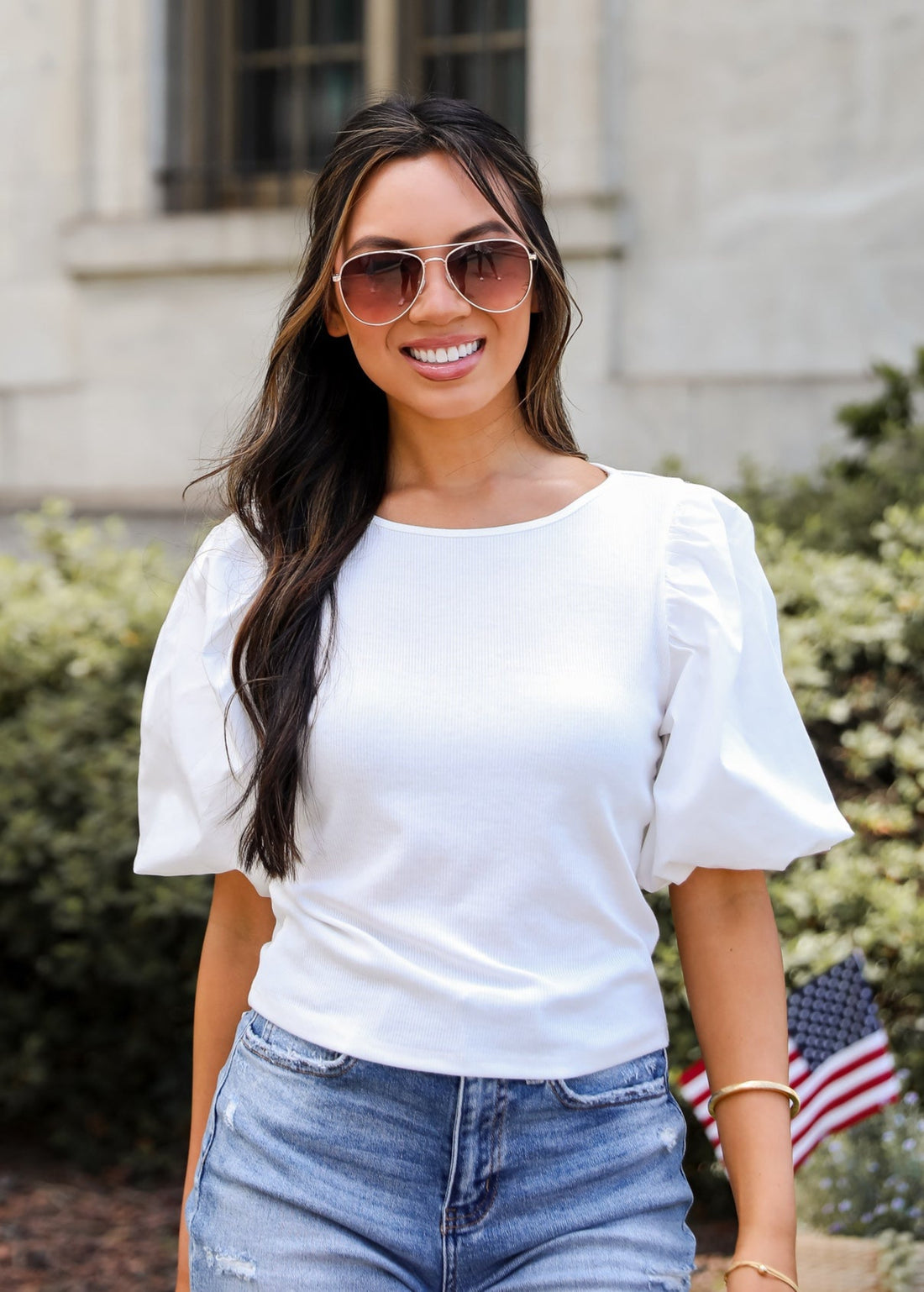 white Puff Sleeve Top