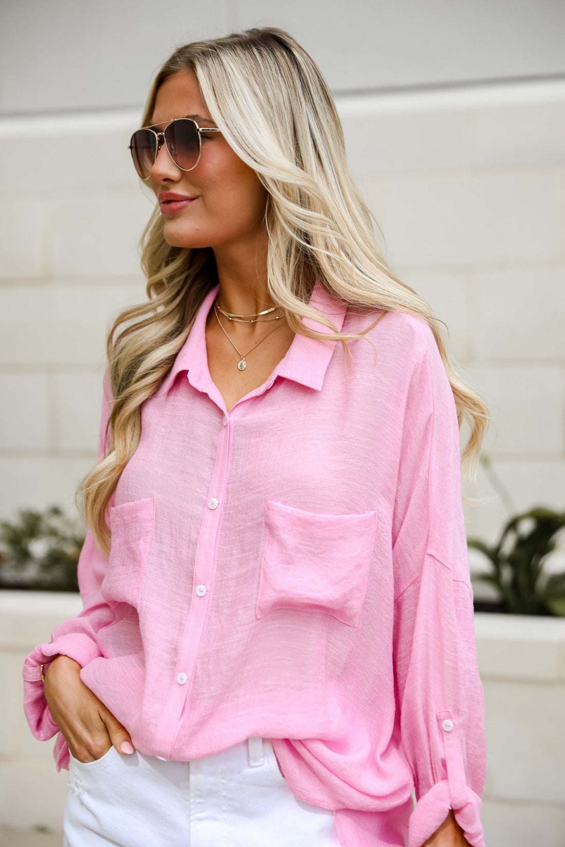 Kelsey Oversized Button-Up Blouse. Cute Women&