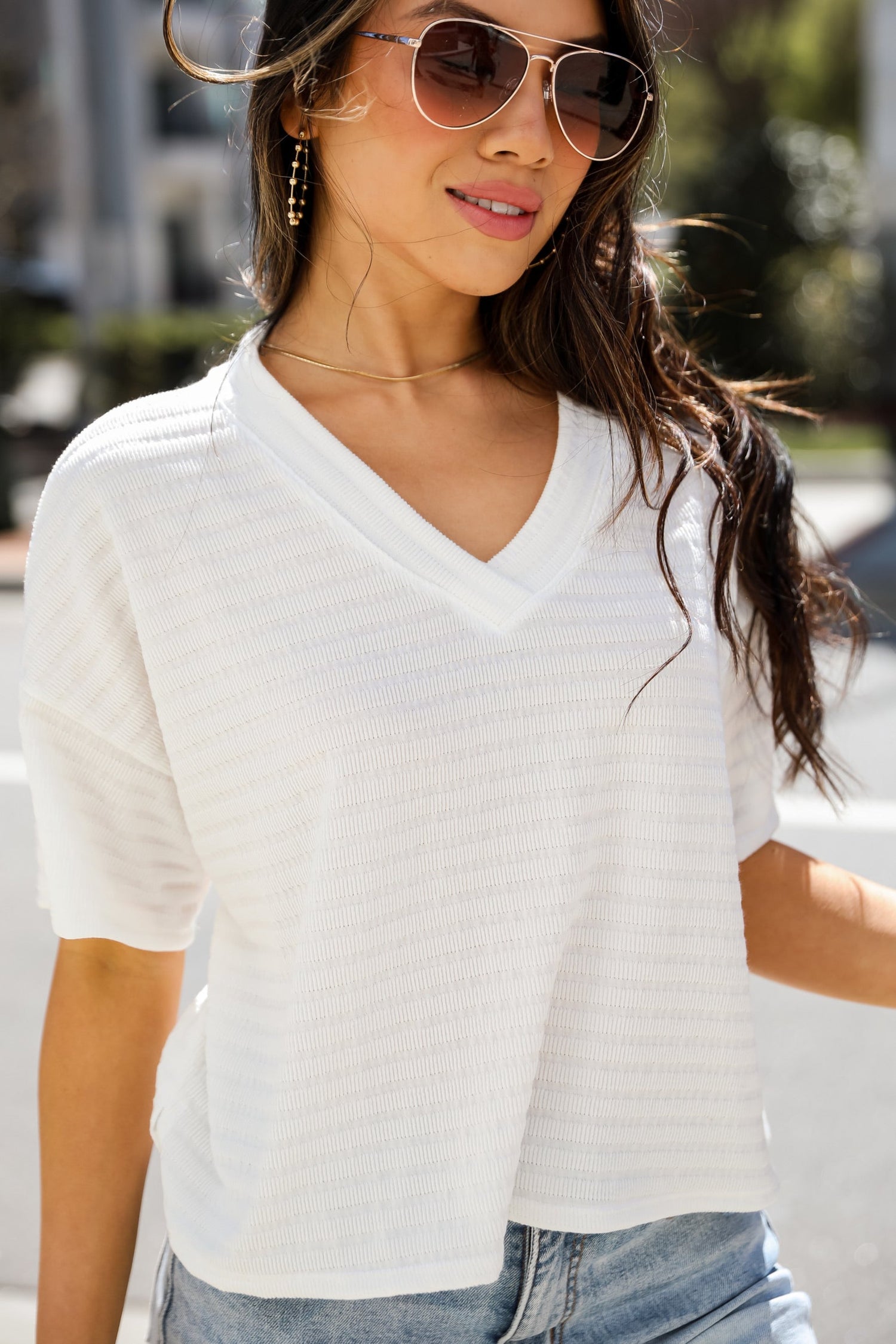 White Knit Tee for women