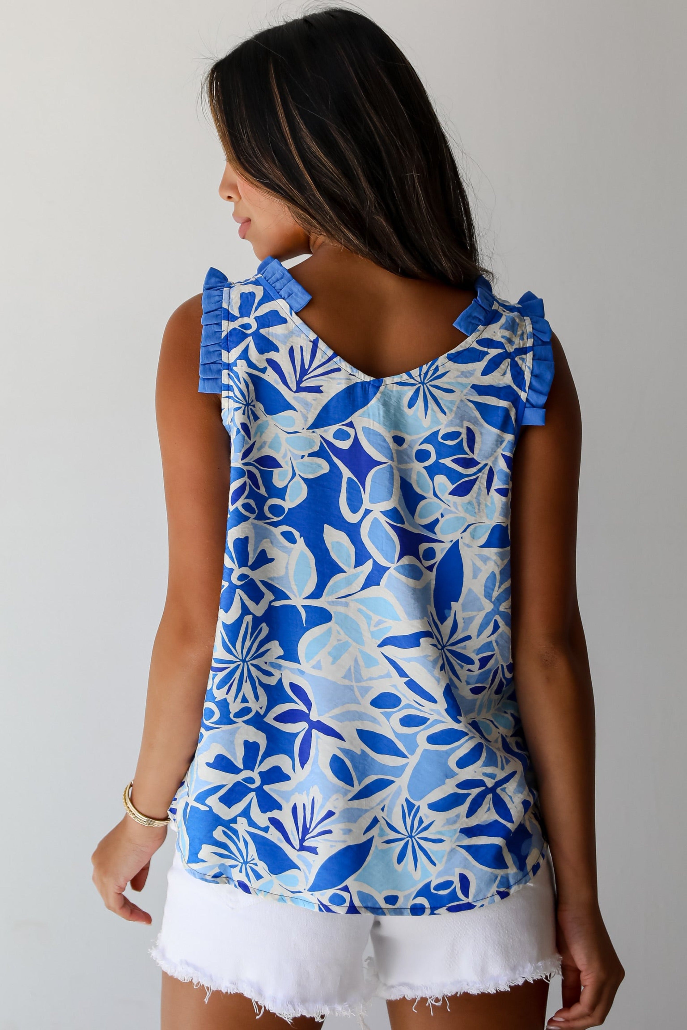 Immense Cuteness Blue Floral Sleeveless Blouse