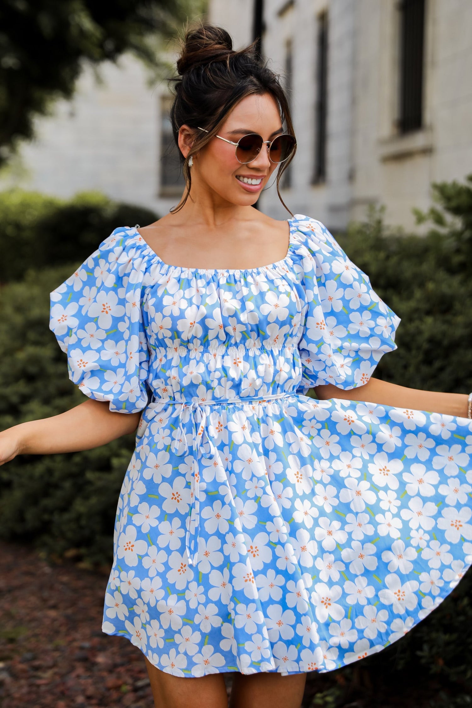 Memorable Poise Blue Floral Mini Dress