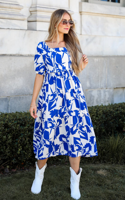 Darling Essential Royal Blue Floral Midi Dress