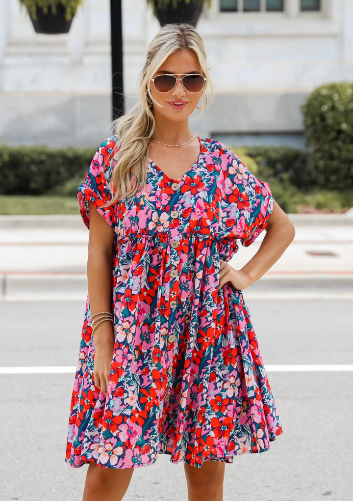 Gorgeous Shine Pink Floral Babydoll Mini Dress