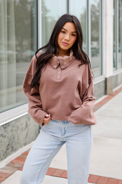 Snuggly Chic Brown Collared Pullover