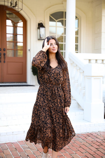 Graceful Glamour Black Floral Midi Dress