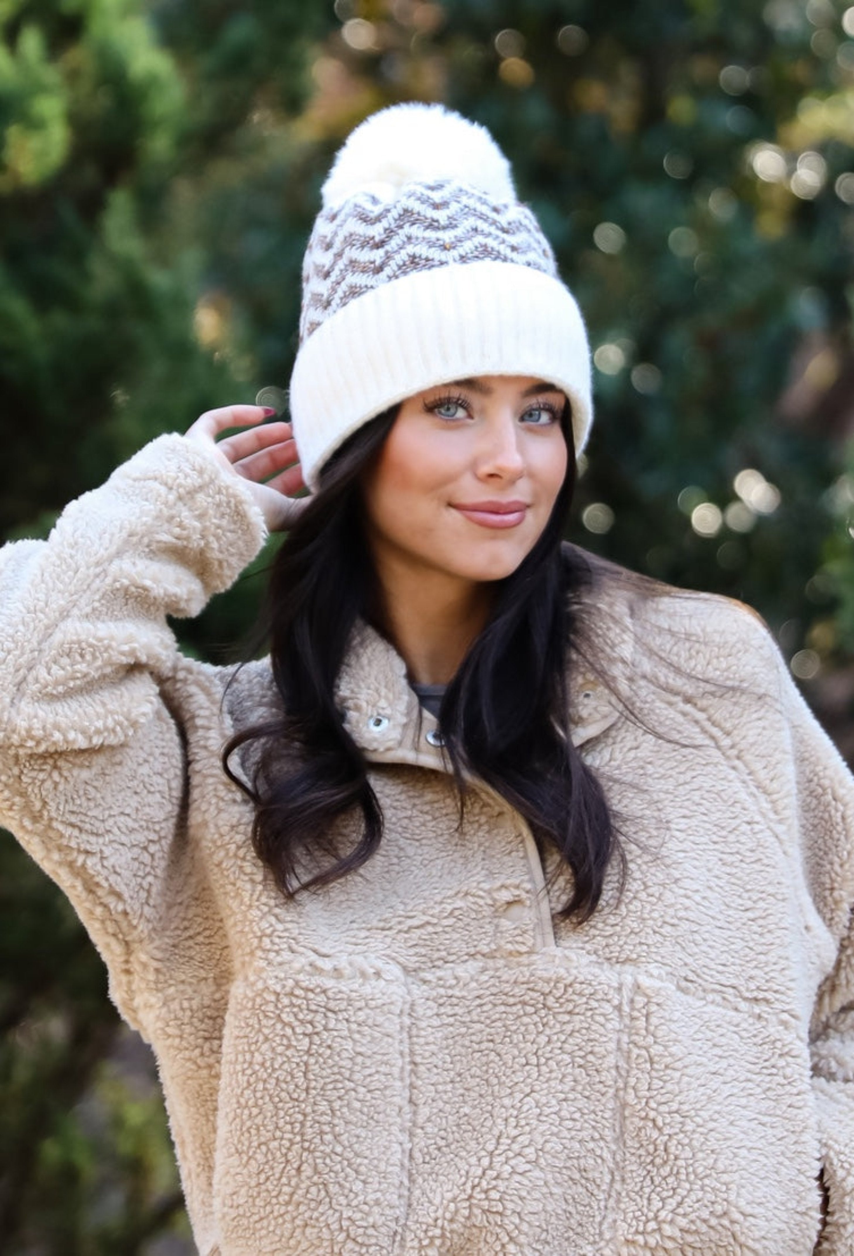 Alpine Poise Ivory Pom Pom Beanie