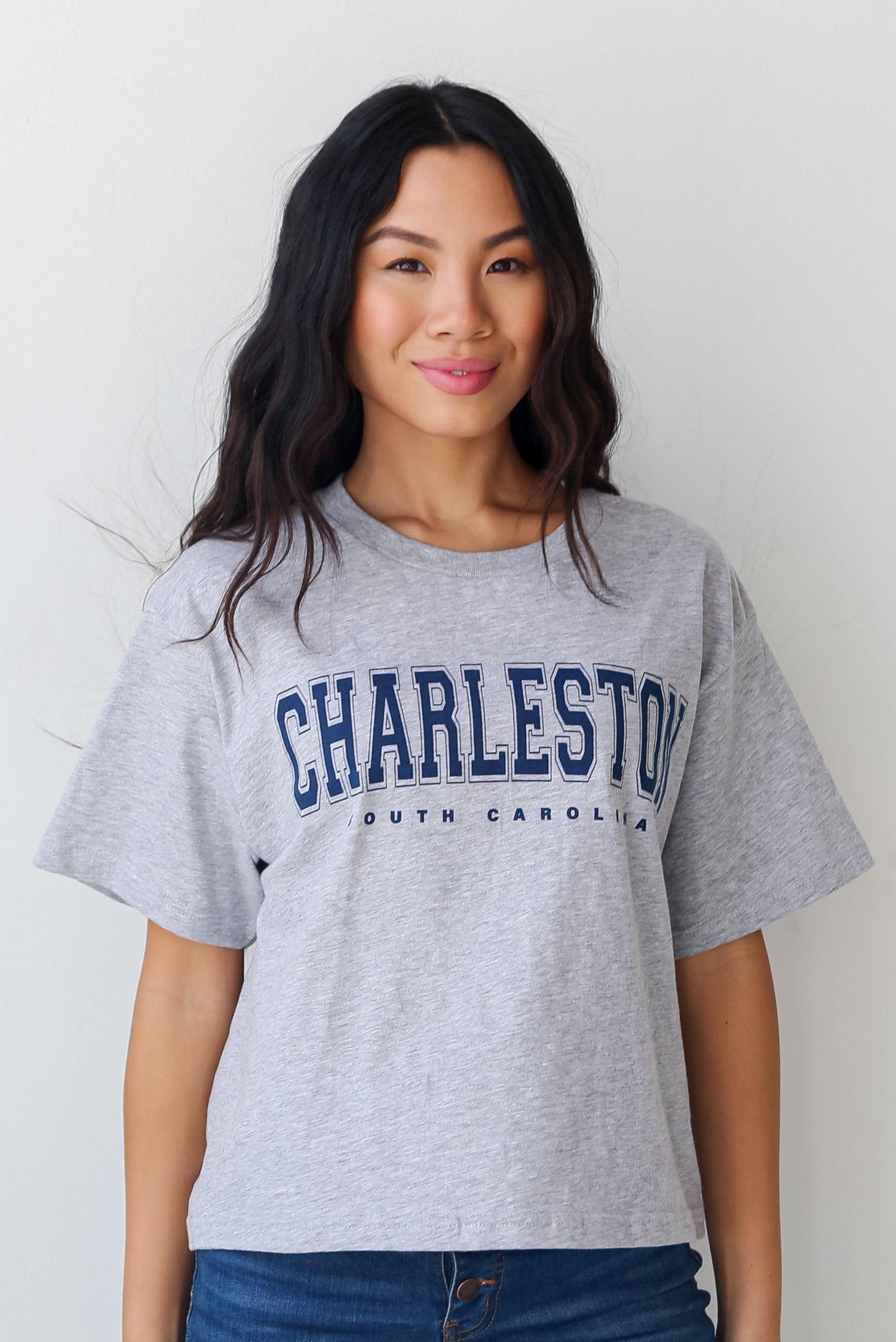 Heather Grey Charleston South Carolina Cropped Tee front view