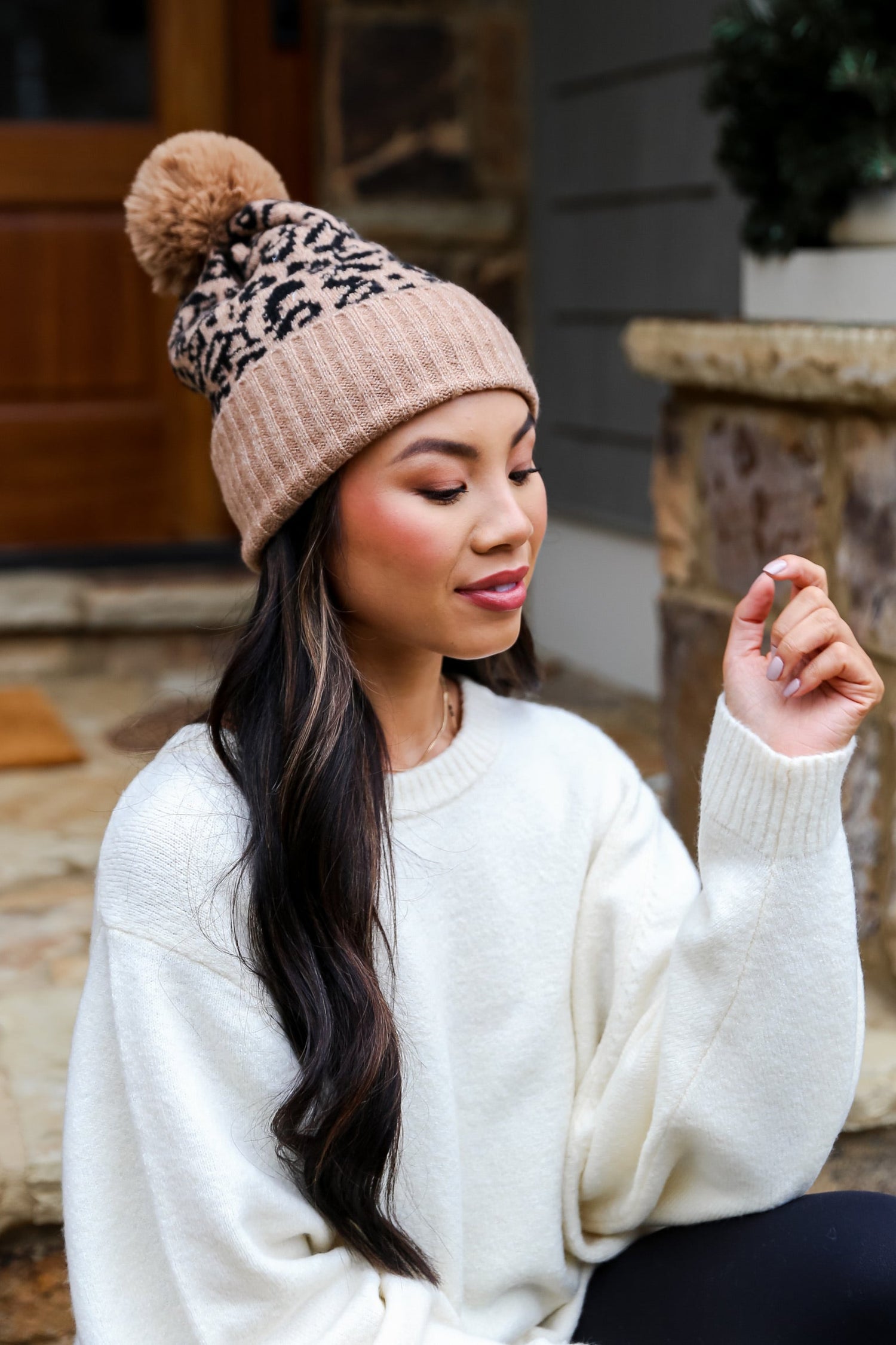 cozy Leopard Pom Pom Beanie