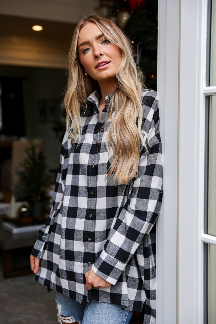 black Buffalo Check Plaid Oversized Flannel