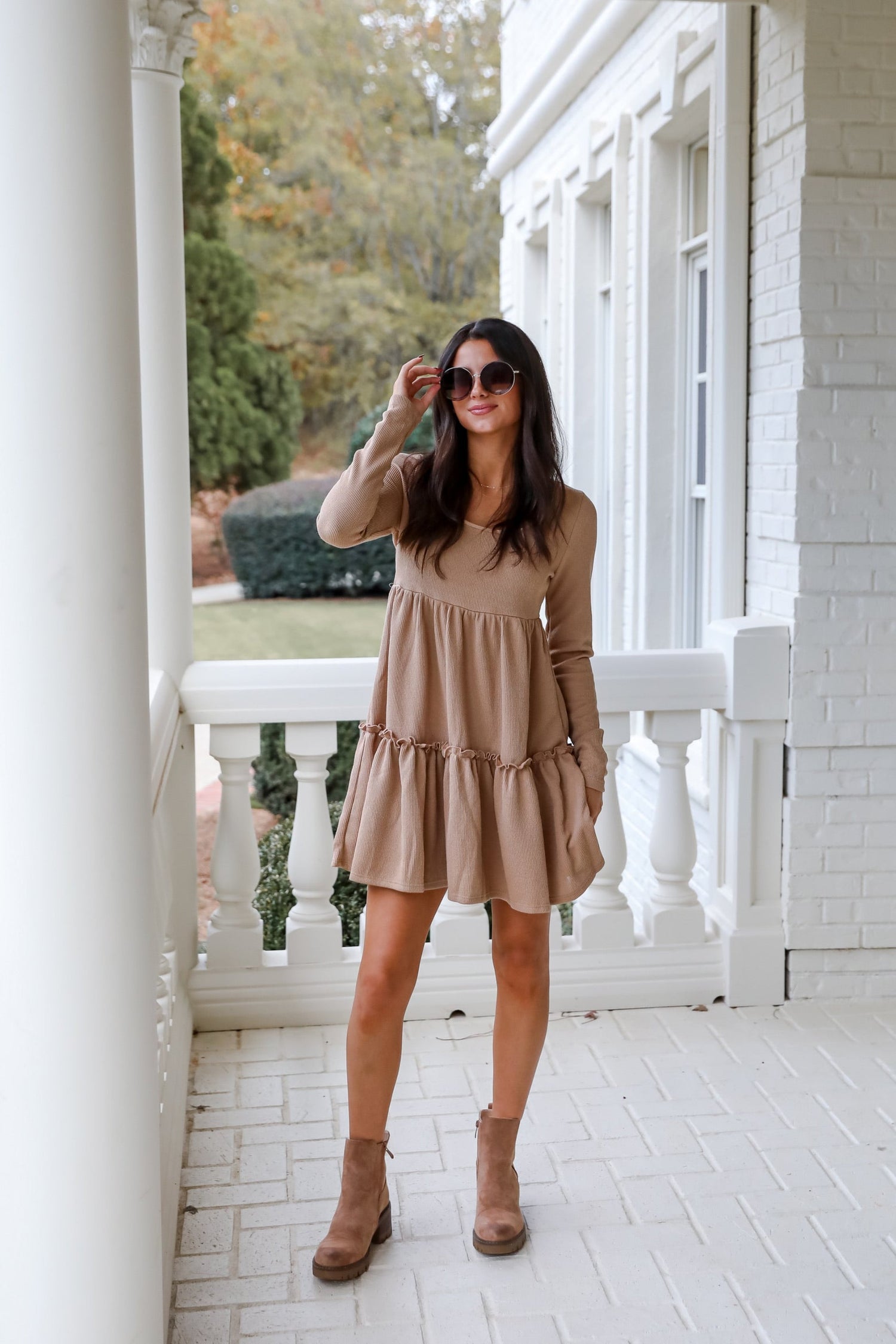 Adorable Promise Taupe Knit Babydoll Mini Dress