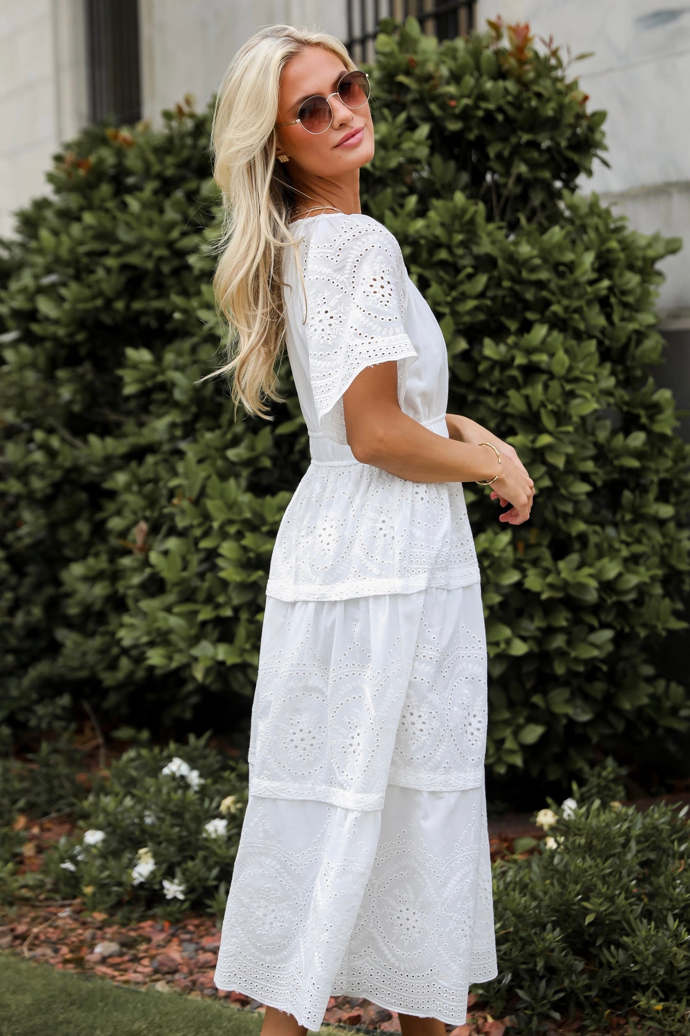 Perfect Sunshine White Eyelet Midi Dress