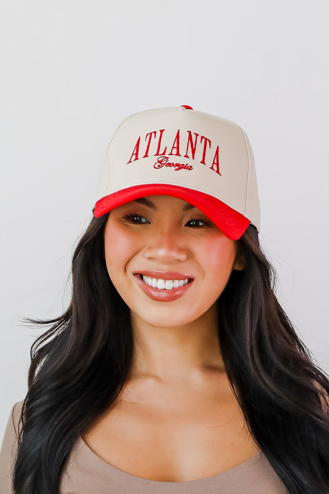 Red Atlanta Georgia Color Block Embroidered Hat