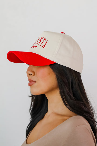 Red Atlanta Georgia Color Block Embroidered Hat