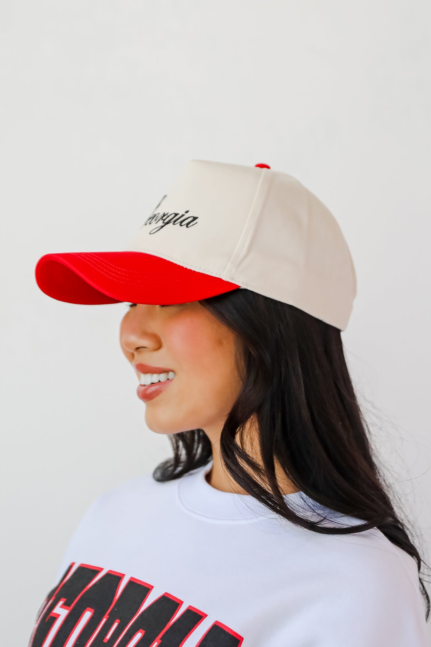 Red Georgia Color Block Embroidered Hat