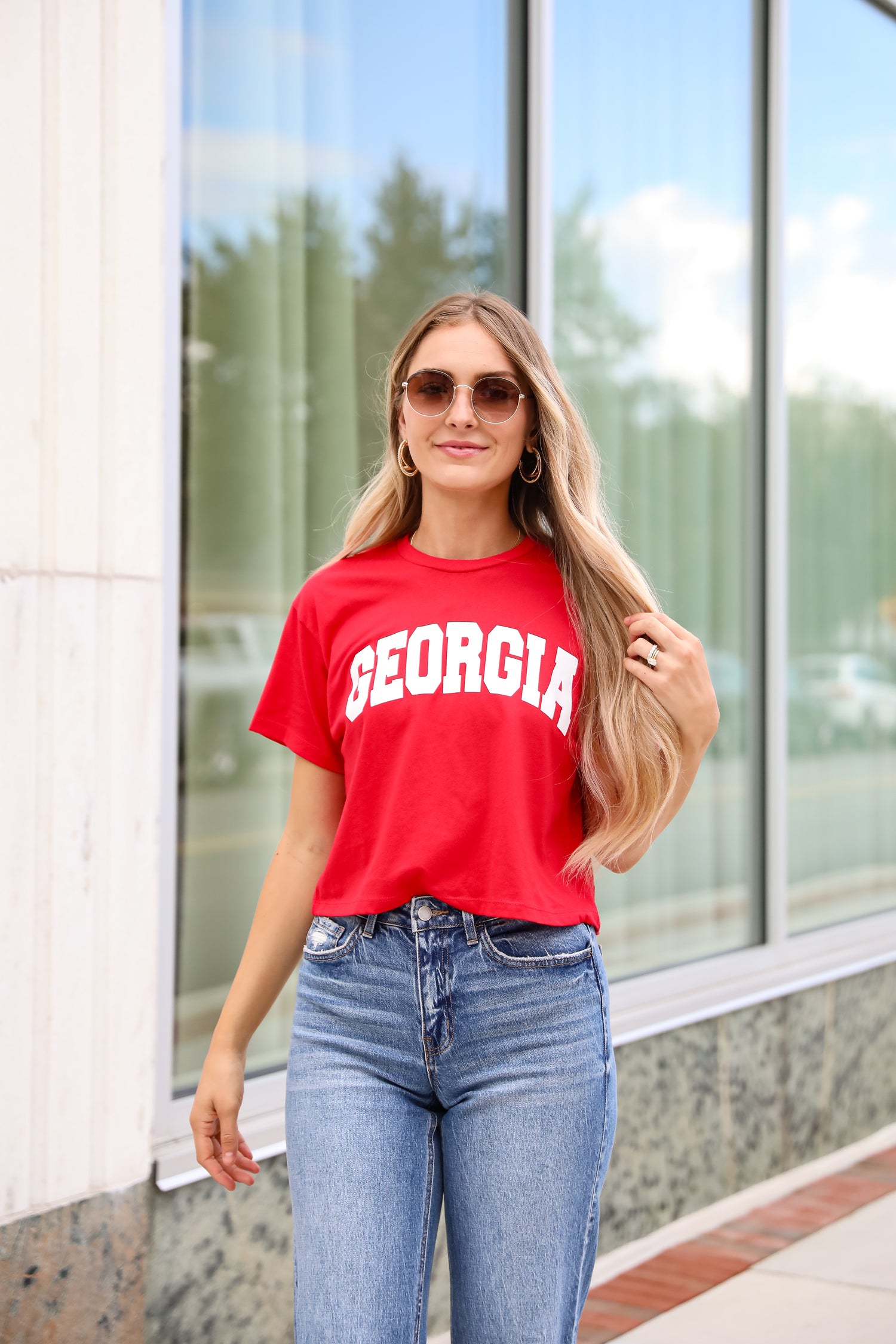 Red Georgia Block Letter Cropped Tee