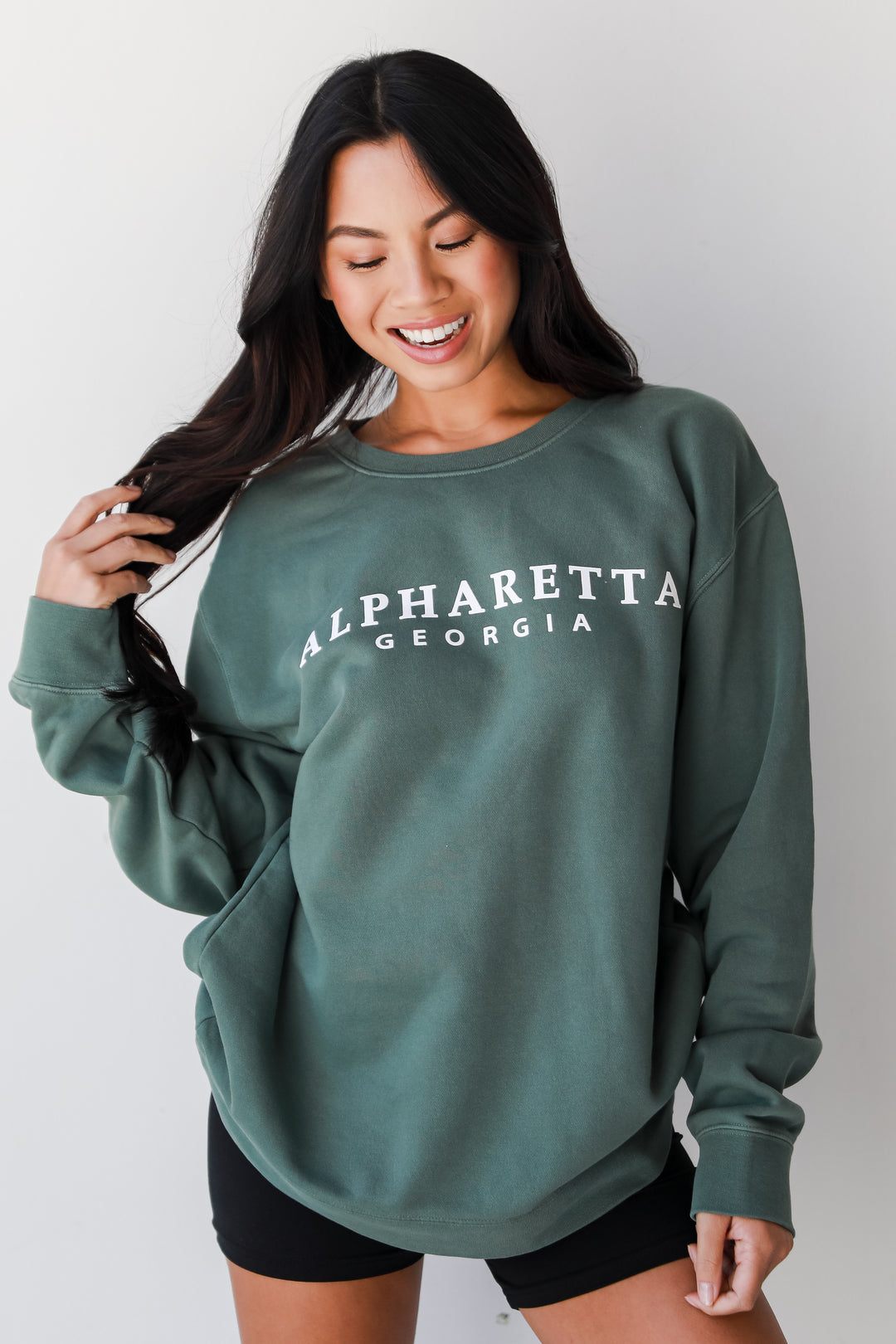 green Alpharetta Georgia Pullover close up