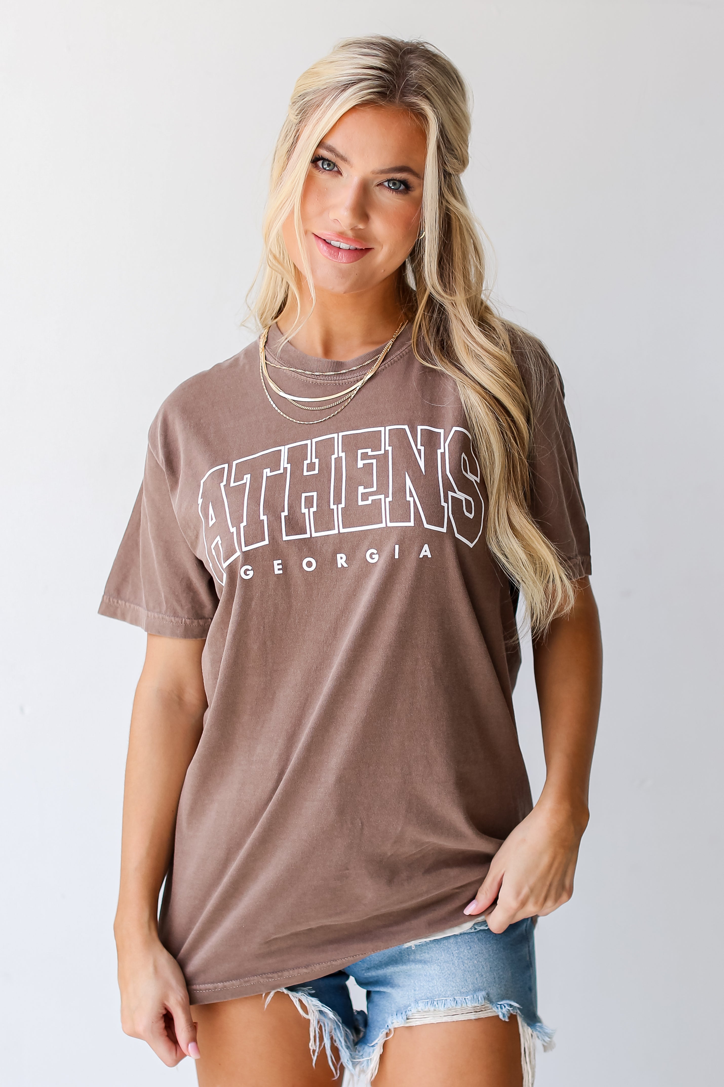 Brown Athens Georgia Tee on dress up model