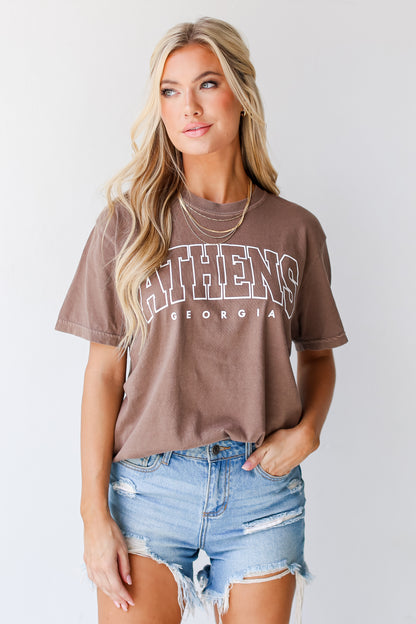 Brown Athens Georgia Tee close up