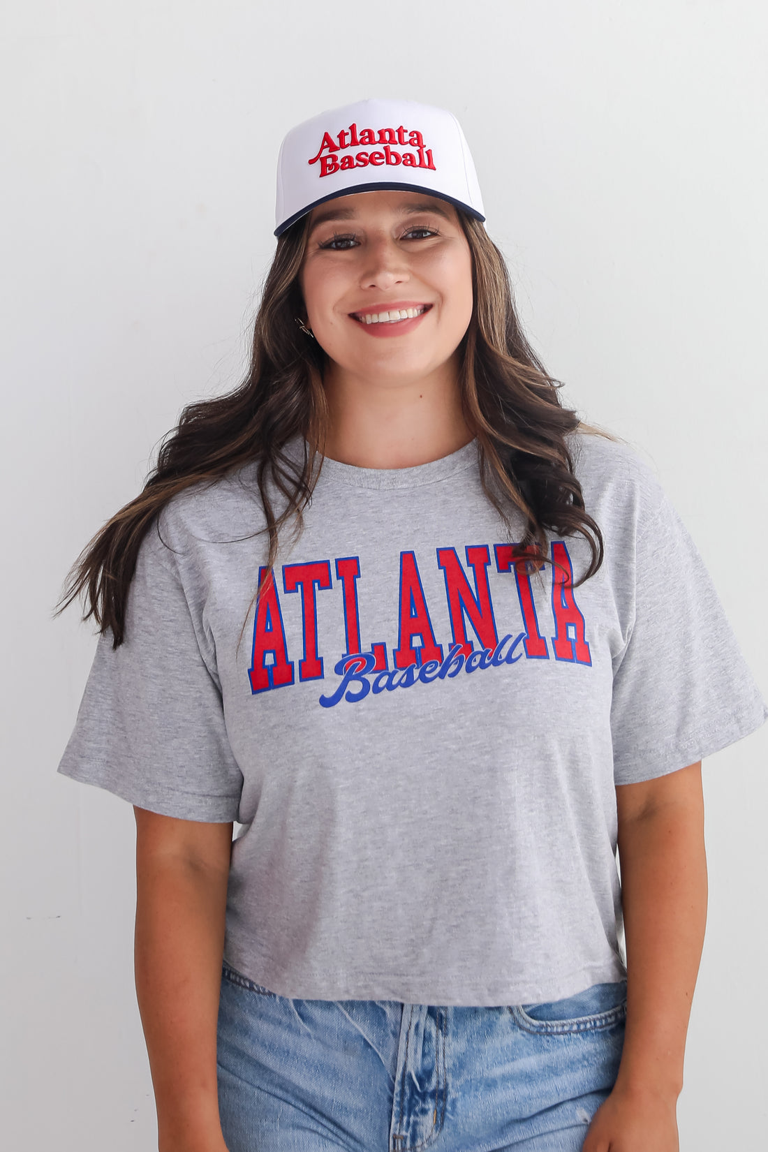 Heather Grey Atlanta Baseball Cropped Tee