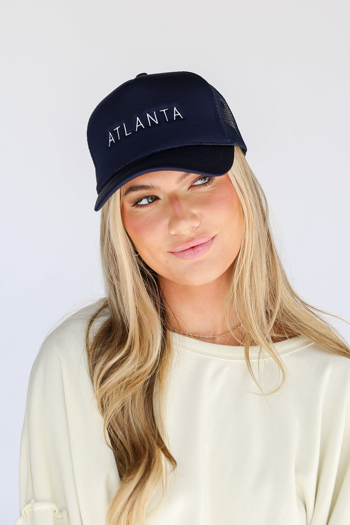 Navy Atlanta Trucker Hat front view