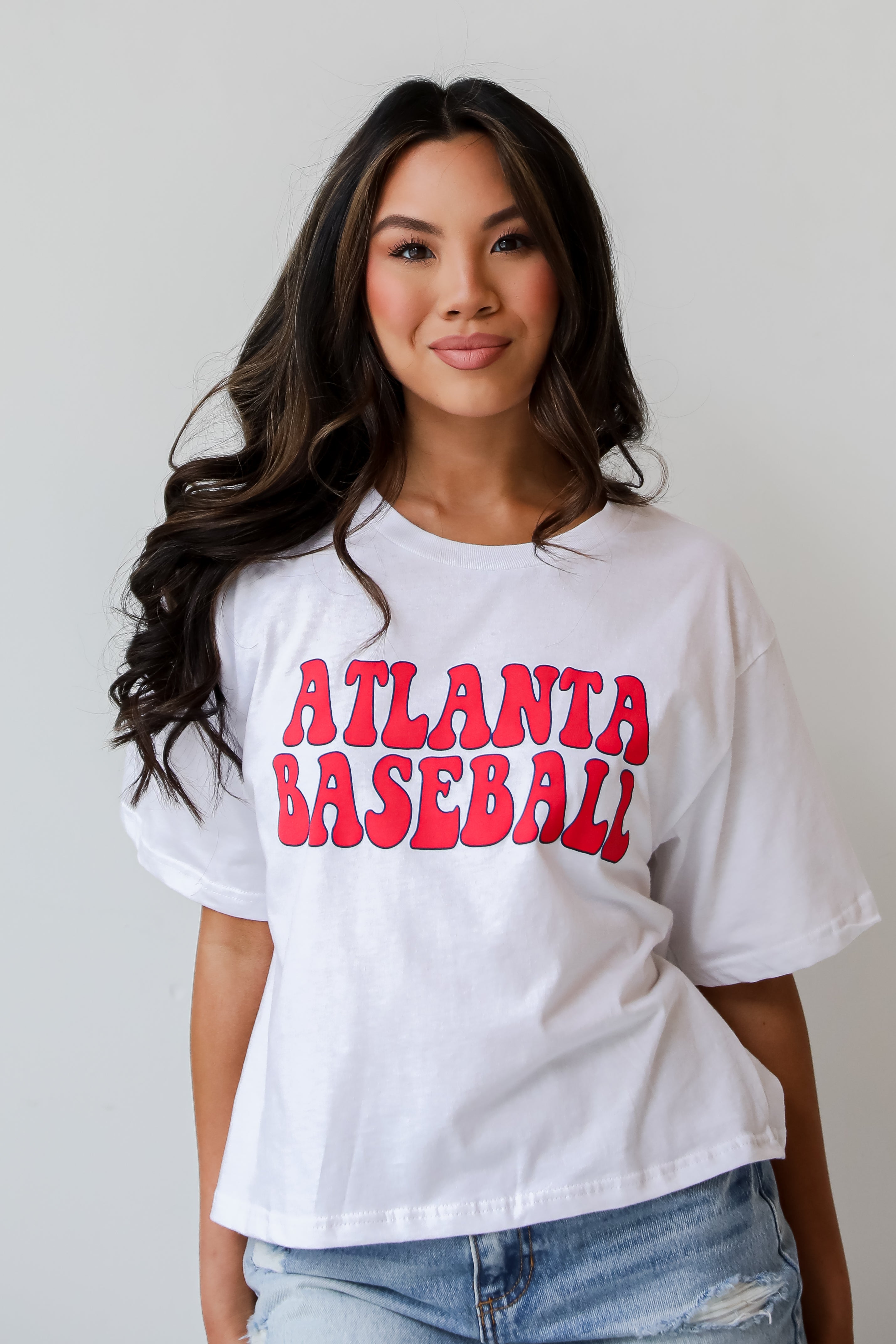 White Atlanta Baseball Cropped Tee