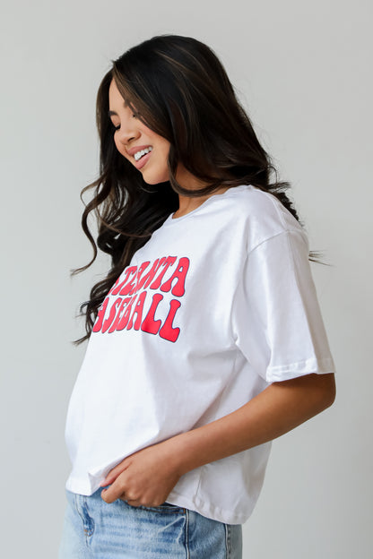 White Atlanta Baseball Cropped Tee