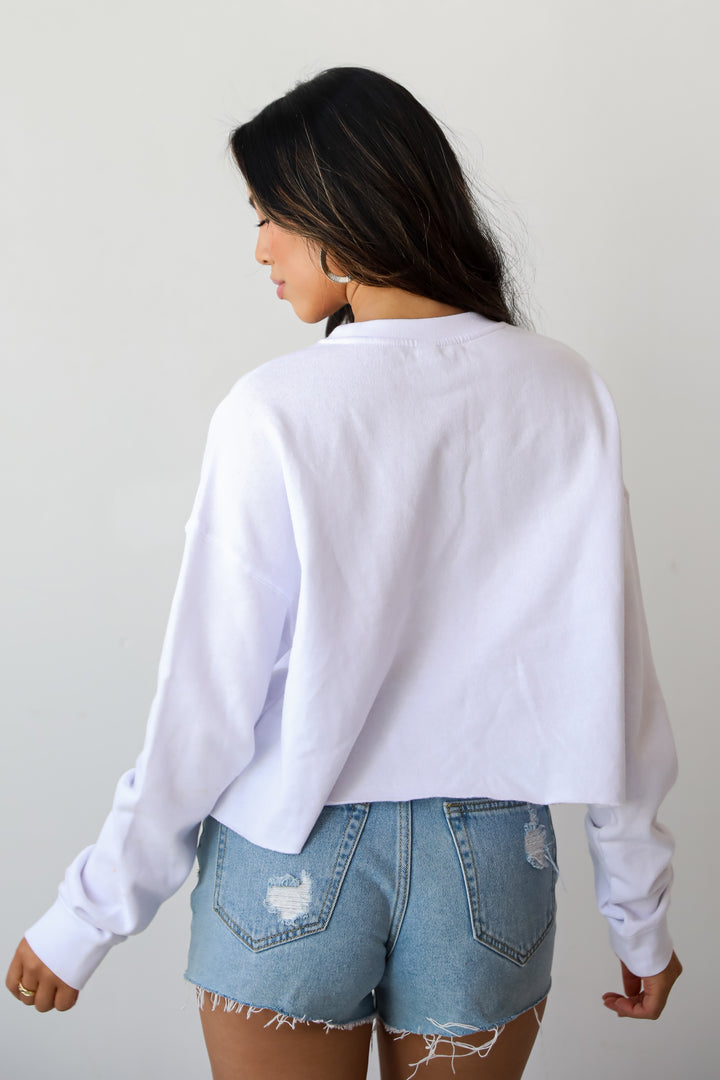 trendy White Atlanta Baseball Cropped Sweatshirt