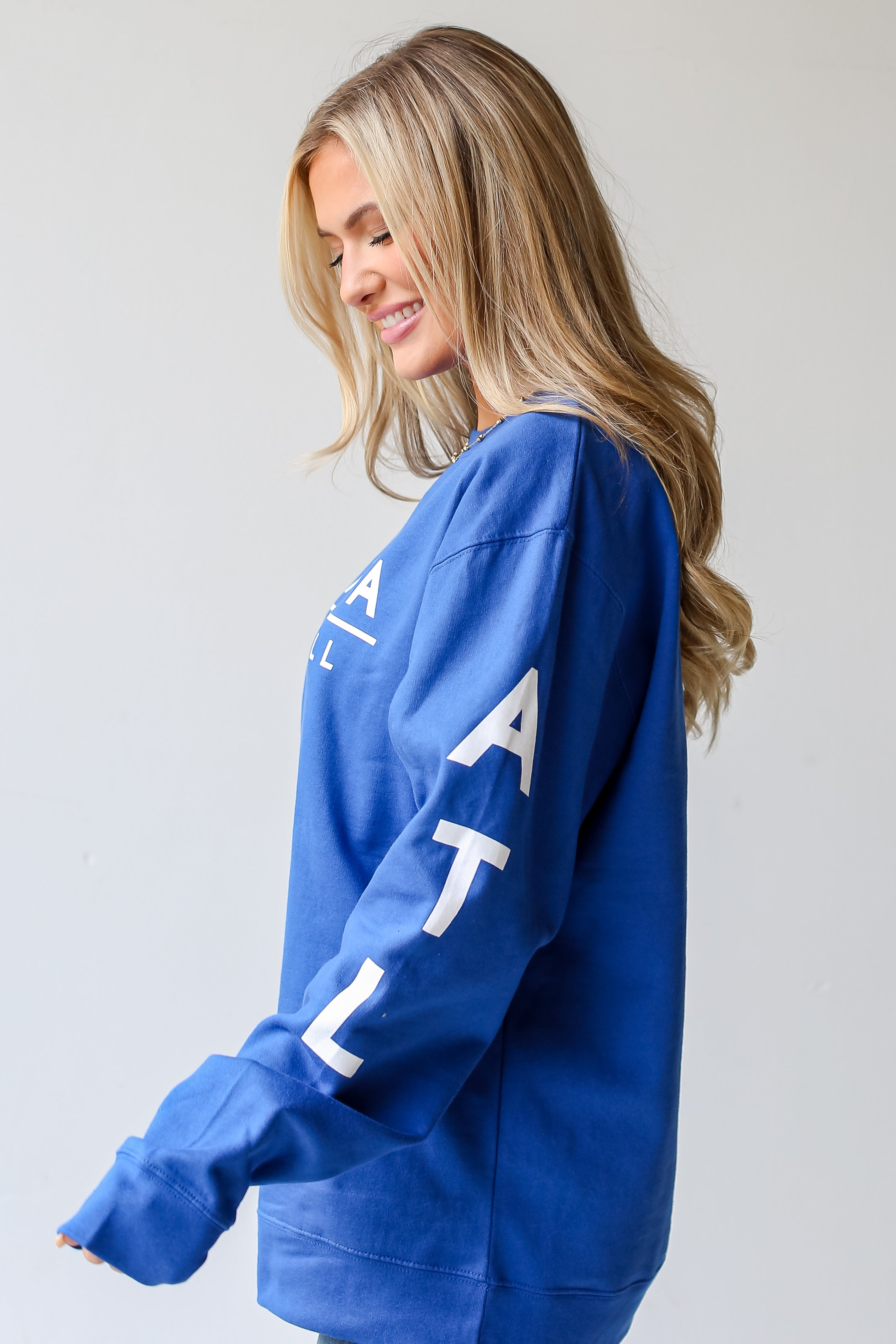 Royal Blue Atlanta Baseball Pullover side view