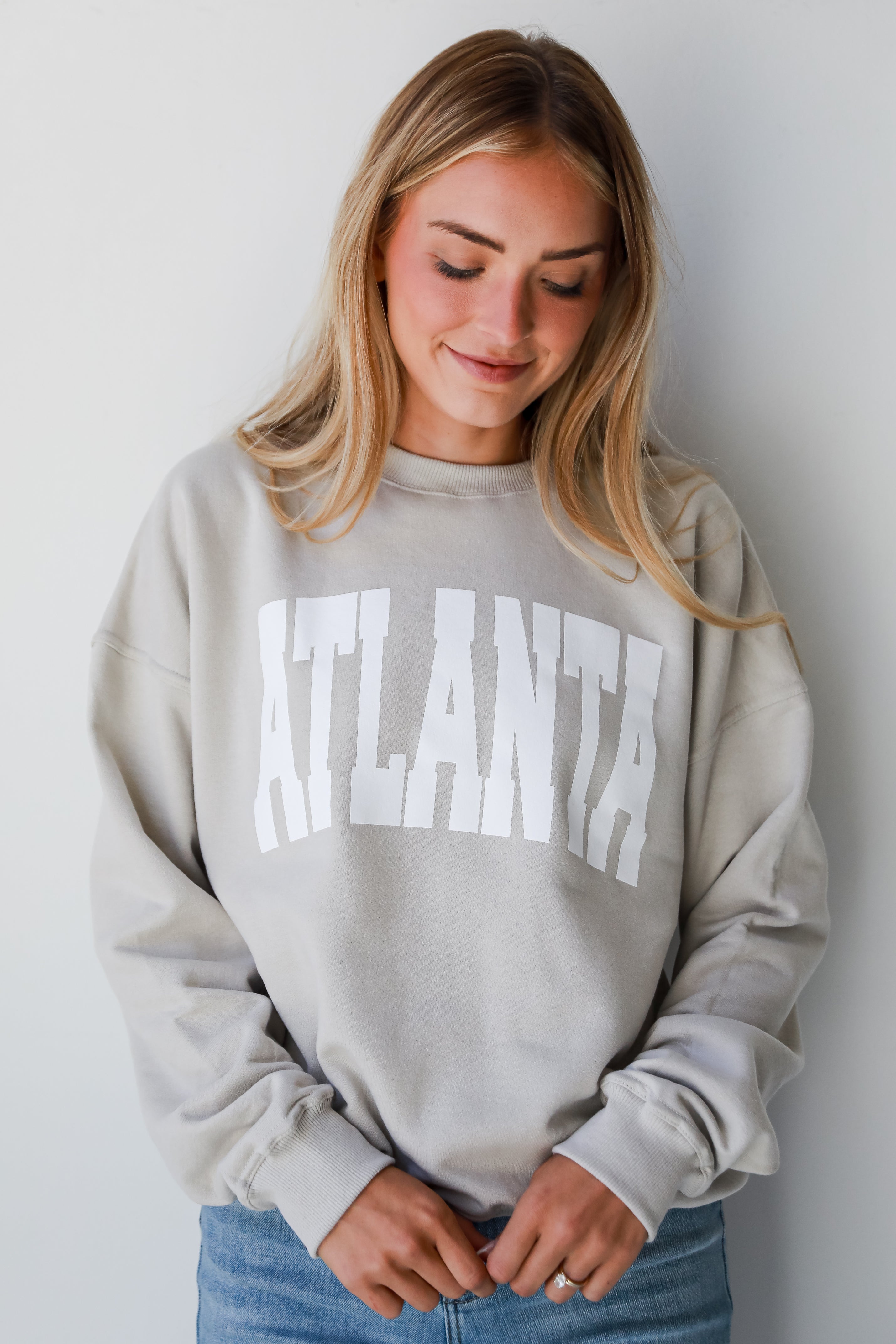 tan Atlanta Pullover on model