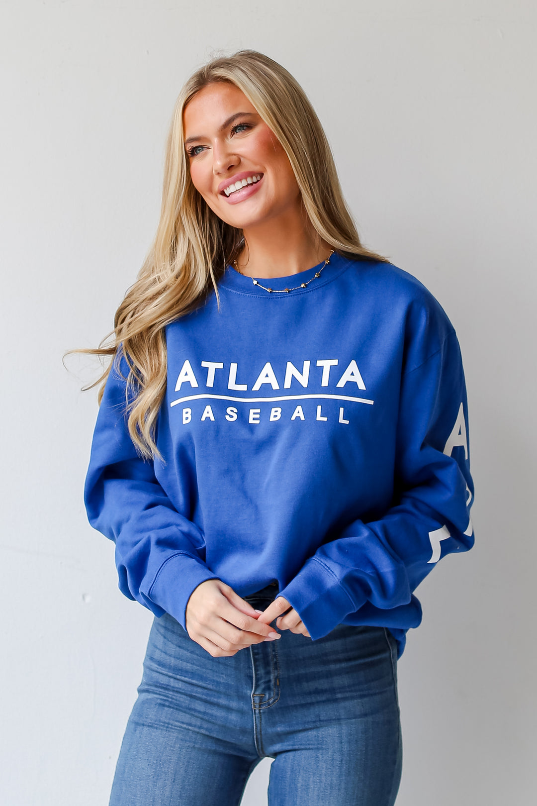 Royal Blue Atlanta Baseball Pullover front view