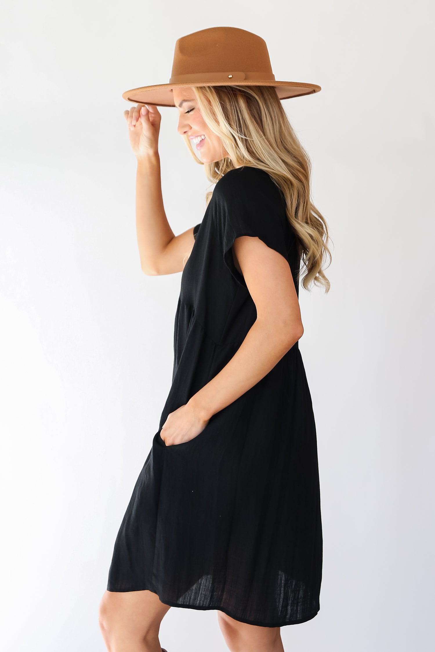 flowy black Babydoll Mini Dress