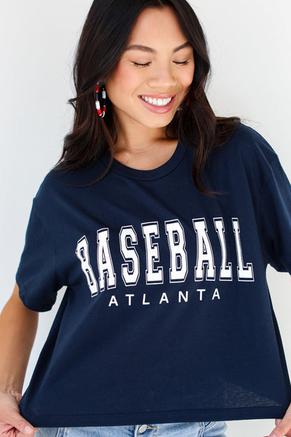 Navy Atlanta Baseball Cropped Tee front view