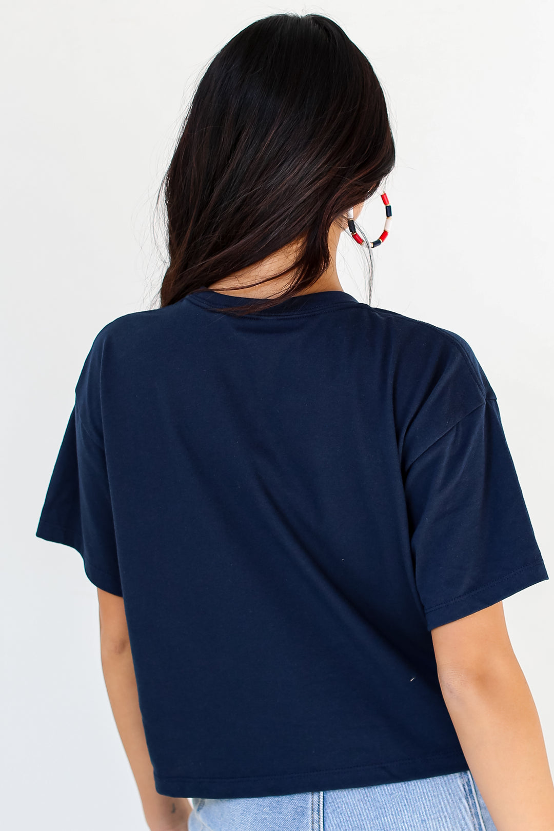 Navy Atlanta Baseball Cropped Tee back view