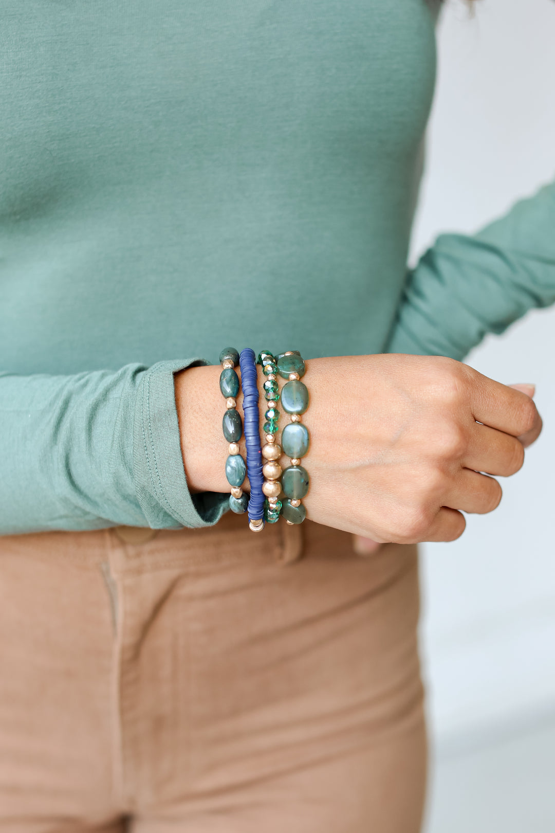 green Beaded Bracelet Set