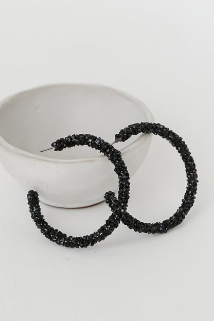 black Beaded Hoop Earrings