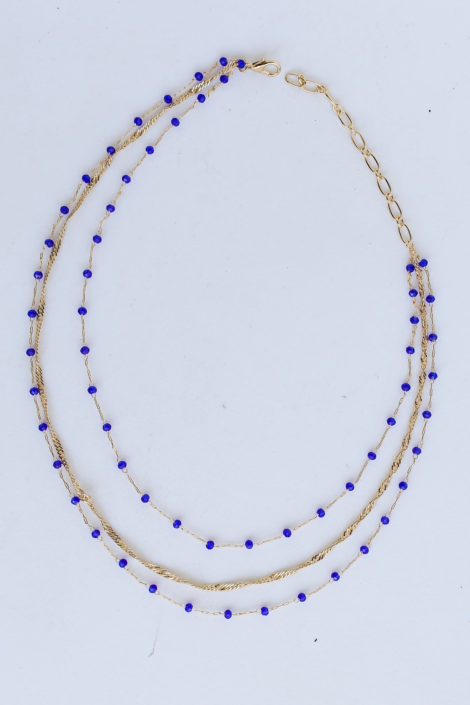 blue Beaded Layered Necklace flat lay