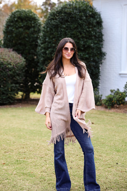 Cozy Inclination Beige Fringe Shawl