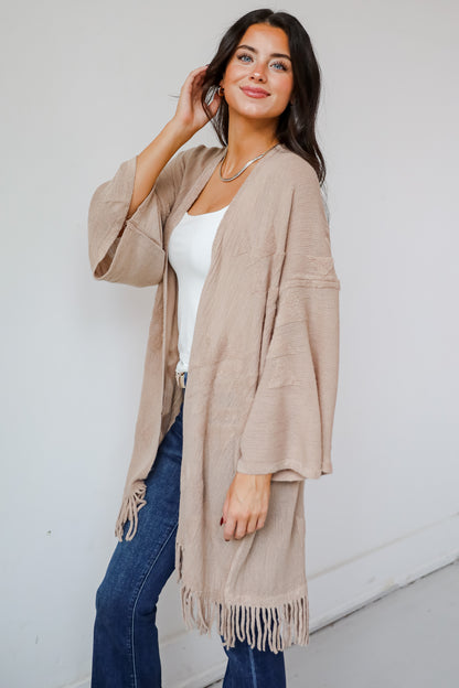 Cozy Inclination Beige Fringe Shawl