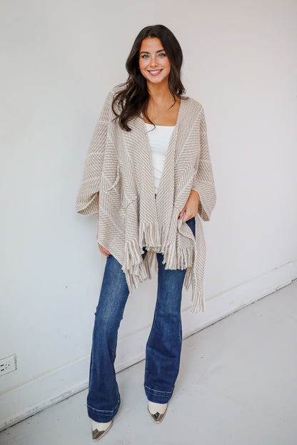 Care For You Beige Fringe Shawl