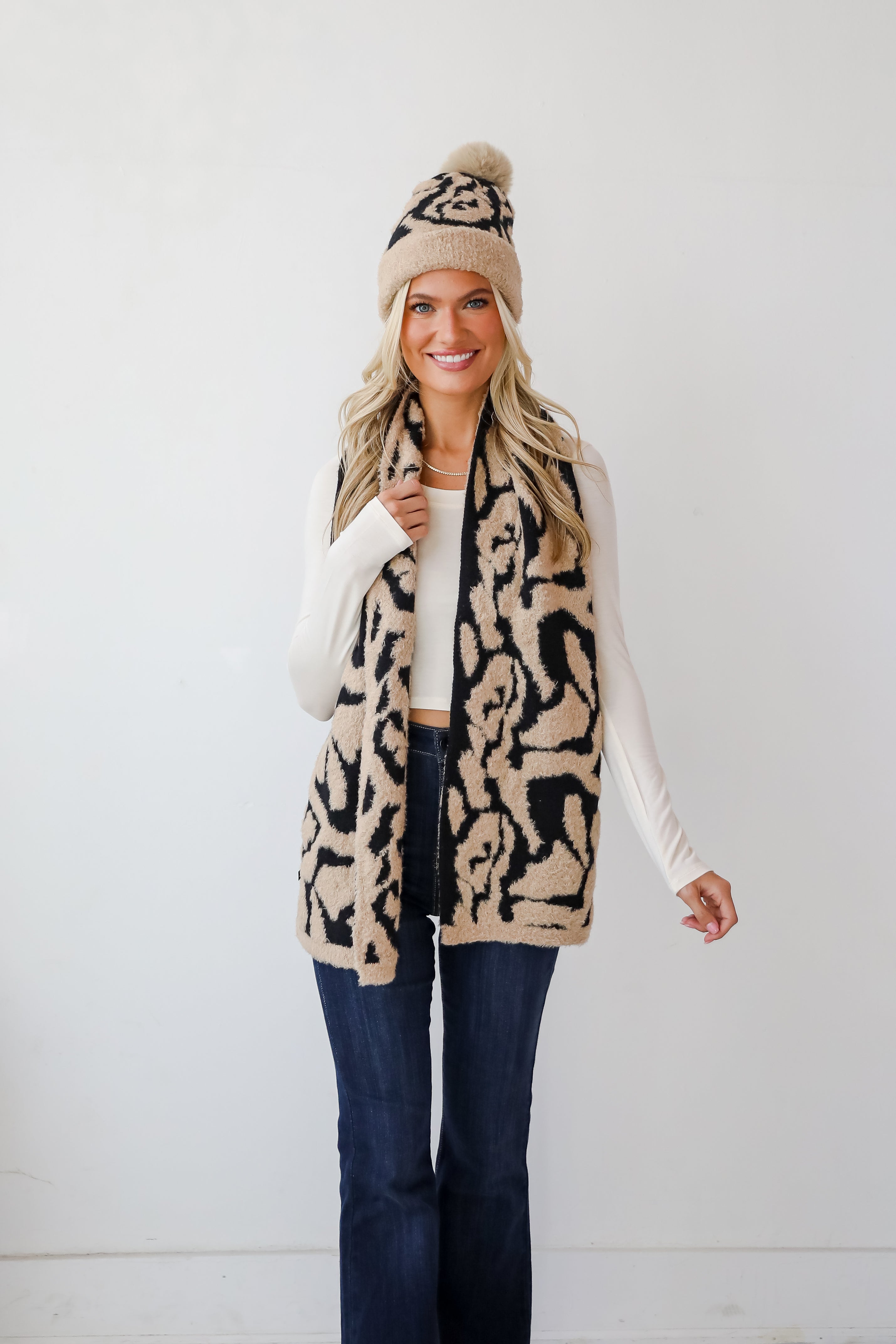 Fierce And Cozy Beige Leopard Scarf